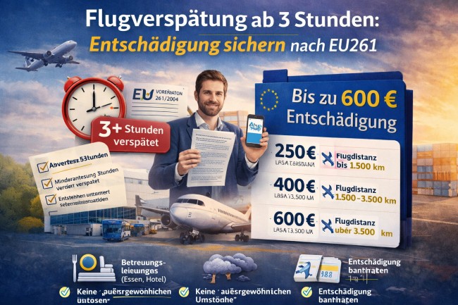 Flugverspätung ab 3 Stunden